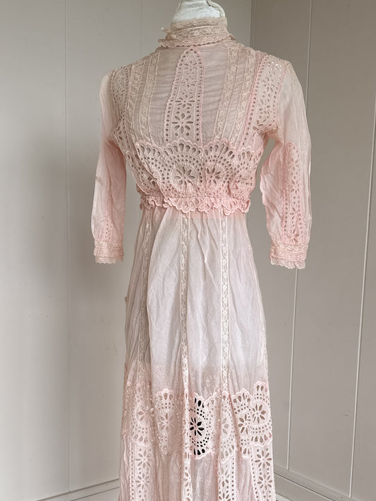 1900s antique vintage Edwardian eyelet lace dress in guava