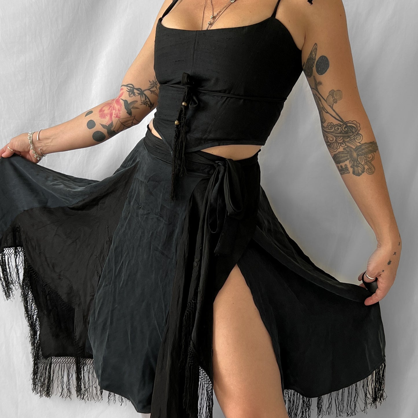 SOLDVintage piano shawl asymmetrical pixie hem wrap skirt