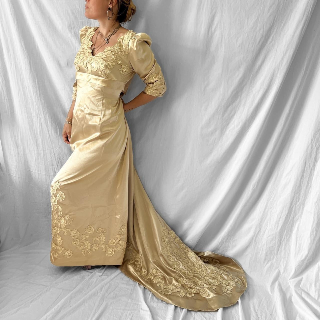 Vintage 1930s/40s inspired pearled satin wedding dress