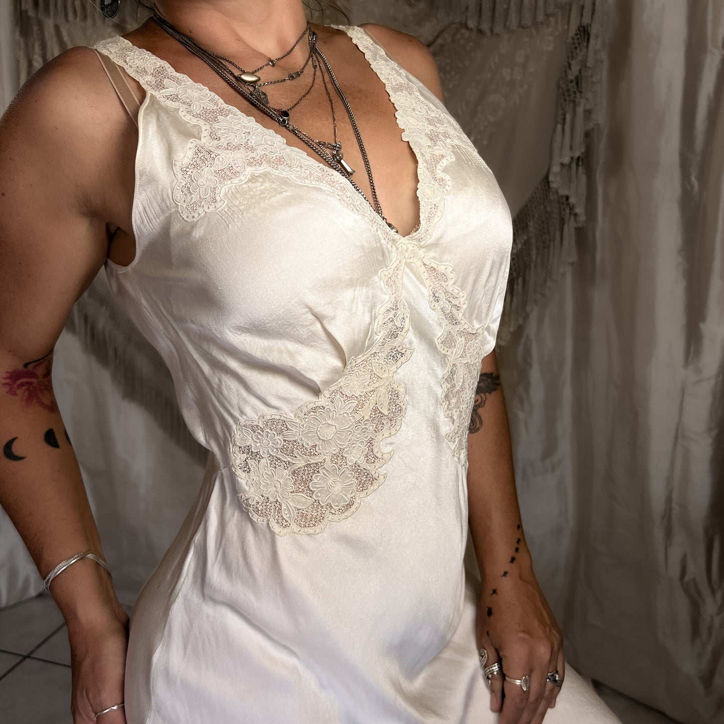 1930s Vintage silk maxi slip dress in egg shell white