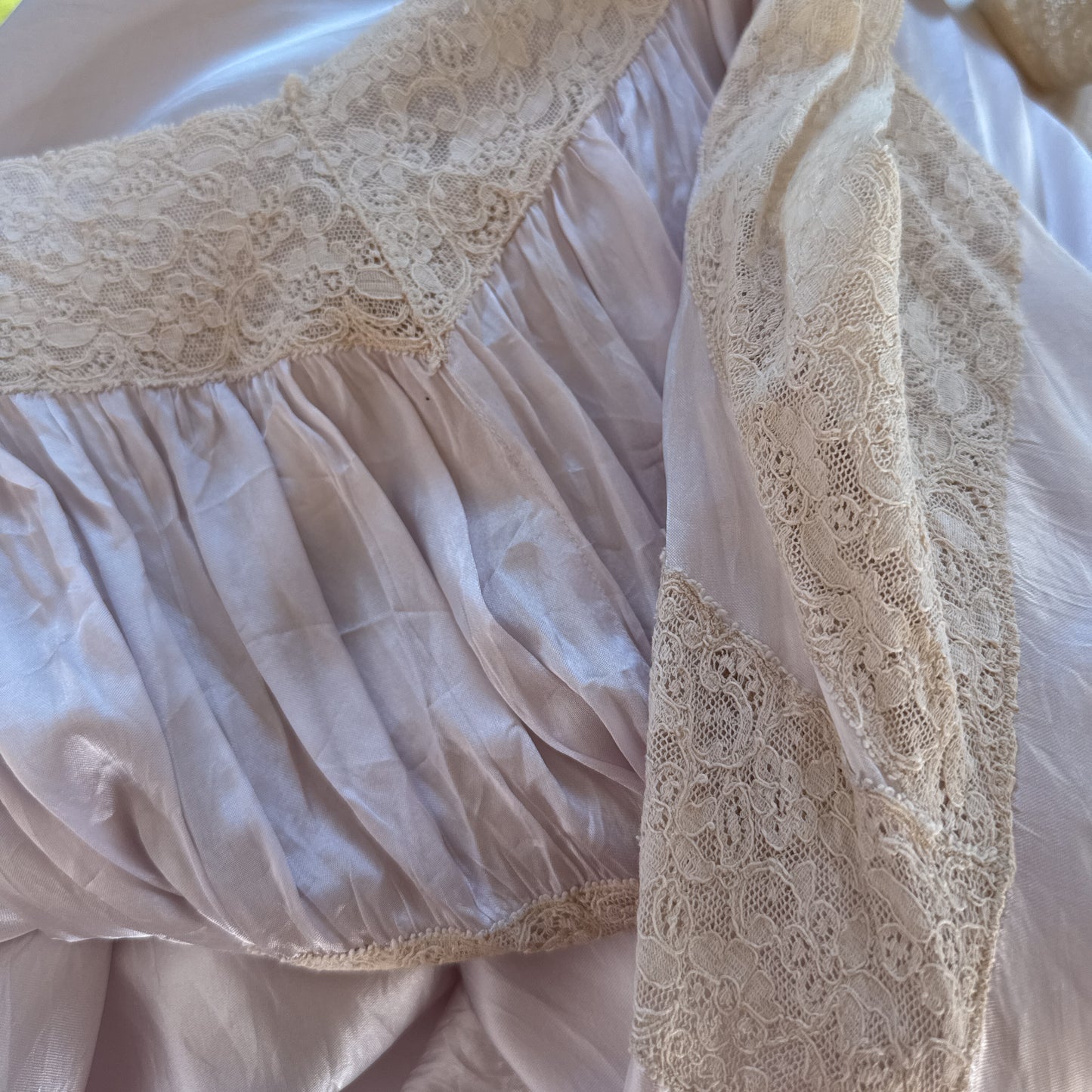 1940s vintage satin & lace maxi slip dress in icey lavender purple
