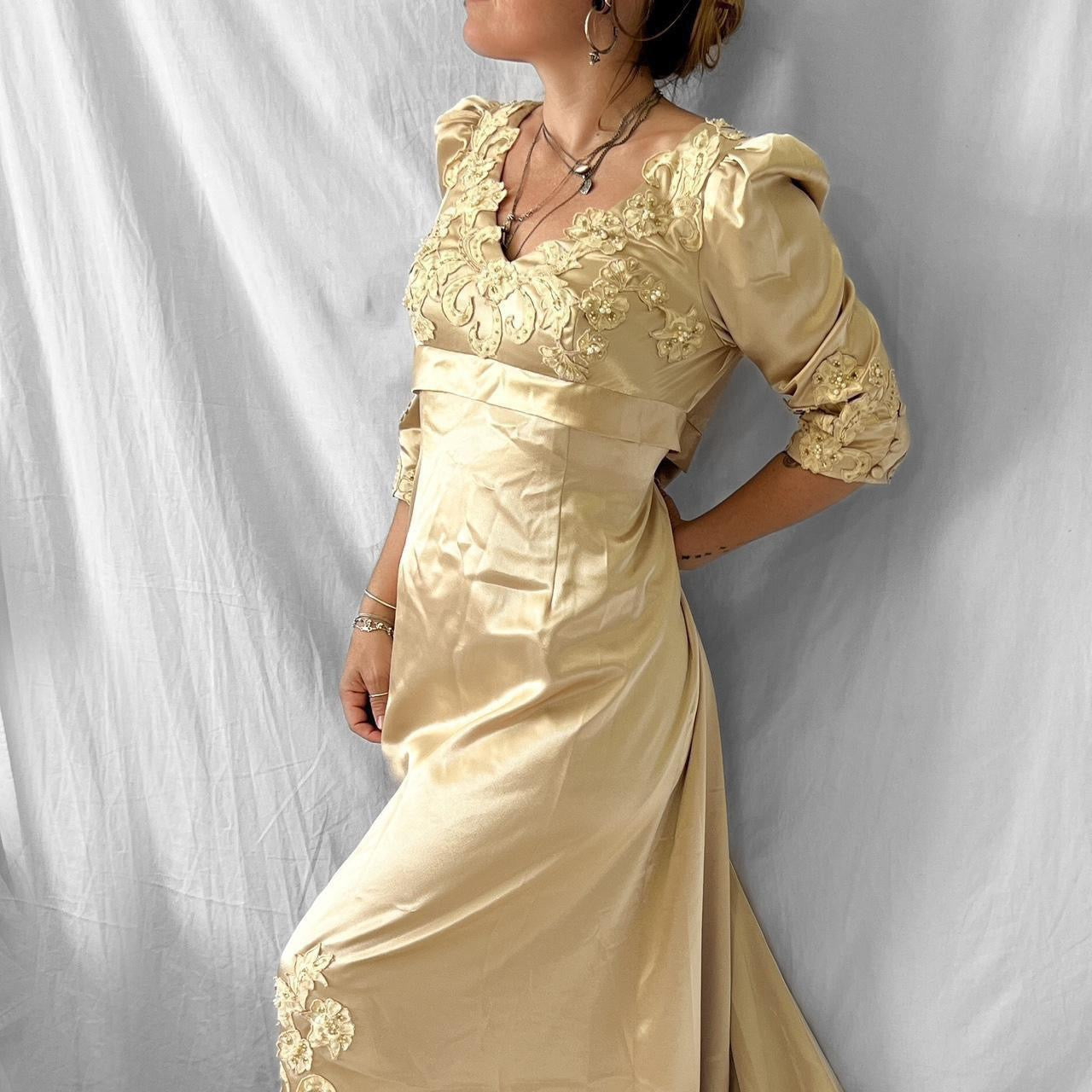 Vintage 1930s/40s inspired pearled satin wedding dress