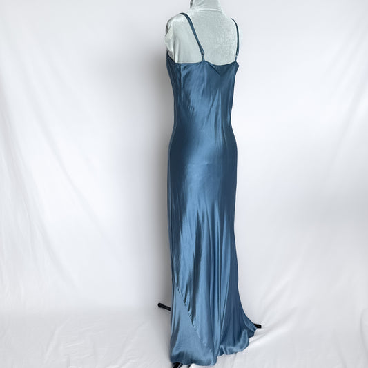 00s Y2K Vintage 100% silk maxi slip dress in cornflower