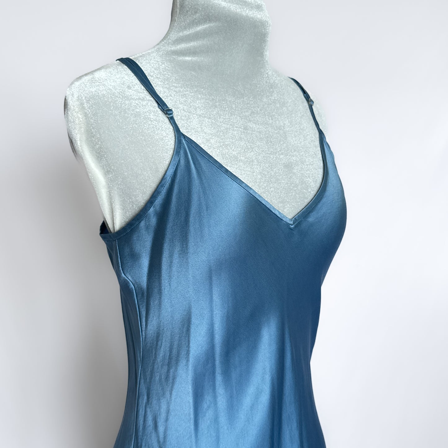 00s Y2K Vintage 100% silk maxi slip dress in cornflower