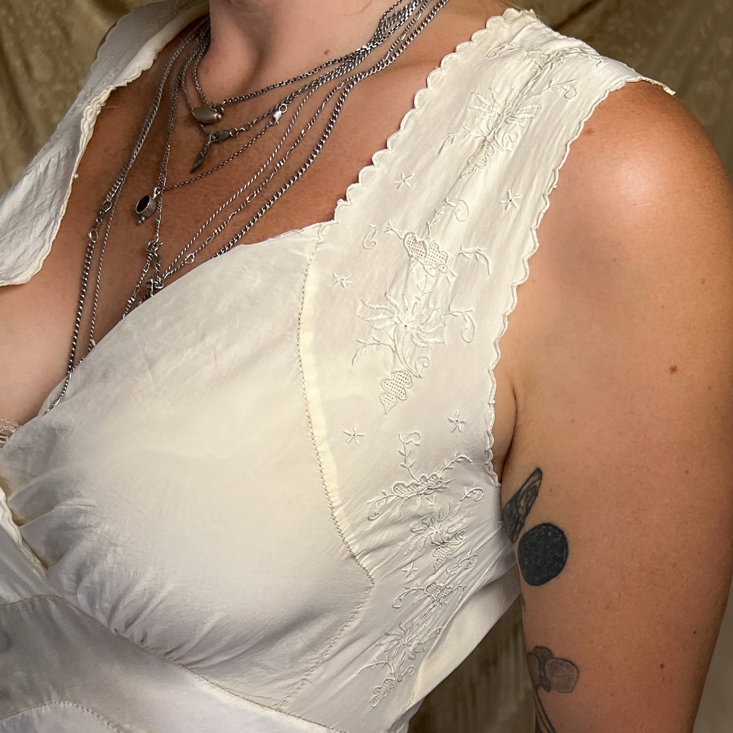 SOLD1930s Vintage silk maxi slip dress in butter cream yellow