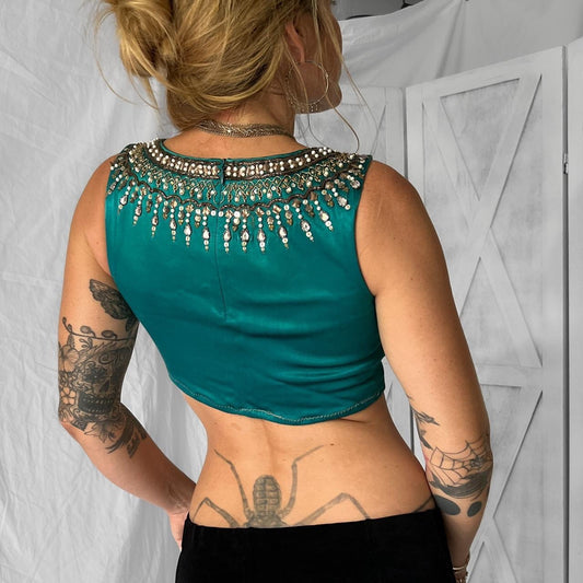 1990s Vintage beaded cropped top in teal