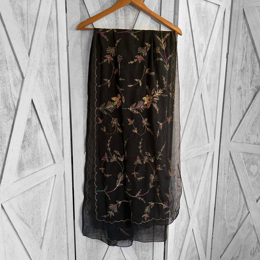 Vintage beaded 100% silk glamour scarf