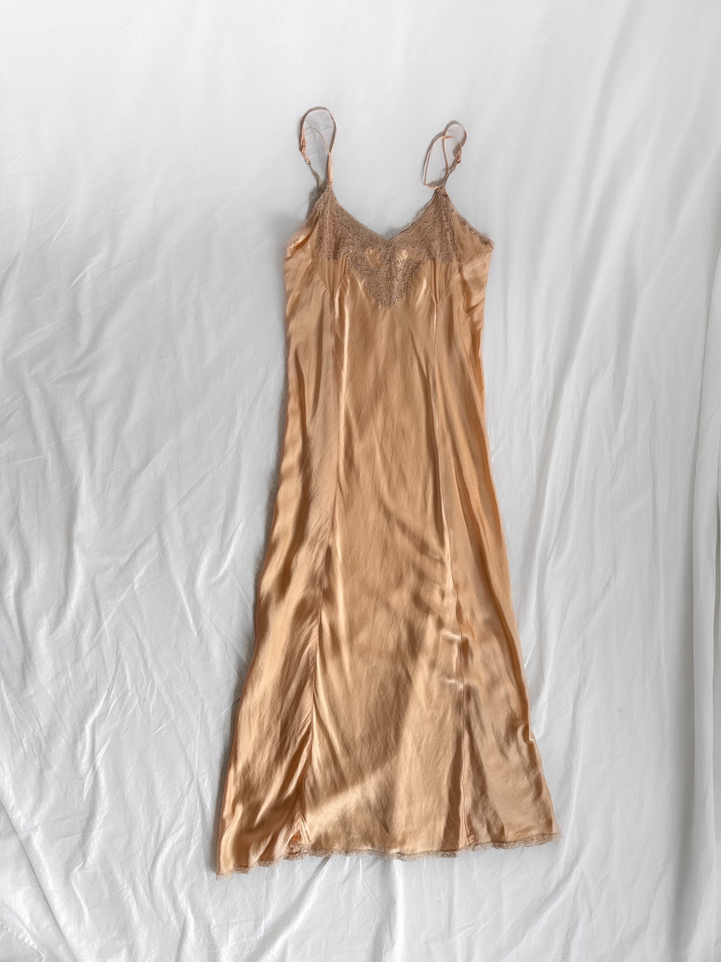 vintage 1930s silk slip deess in guava pink