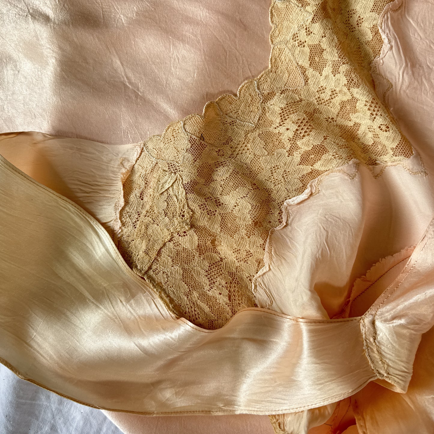 1930s vintage heart and lace slip dress in guava pink