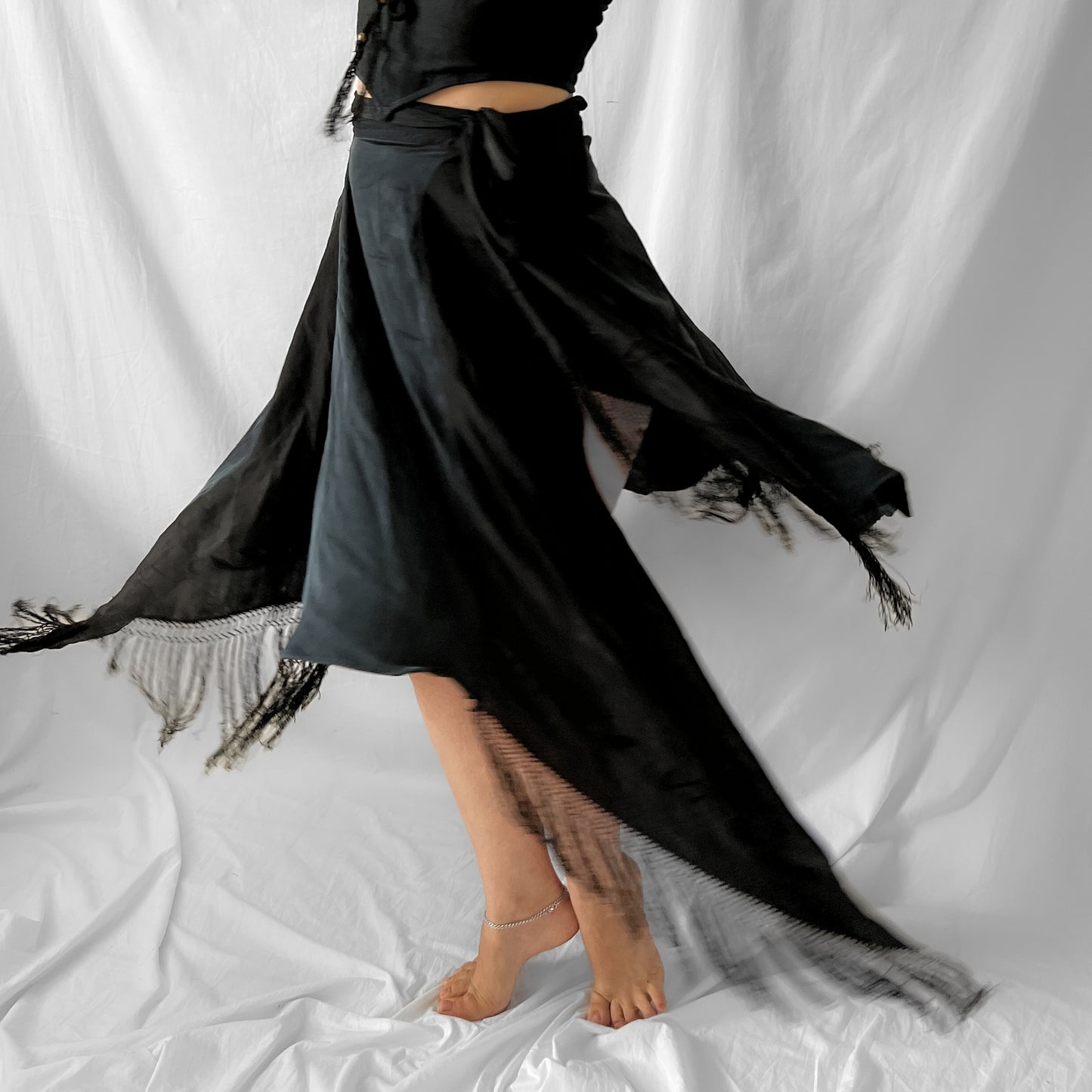 SOLDVintage piano shawl asymmetrical pixie hem wrap skirt