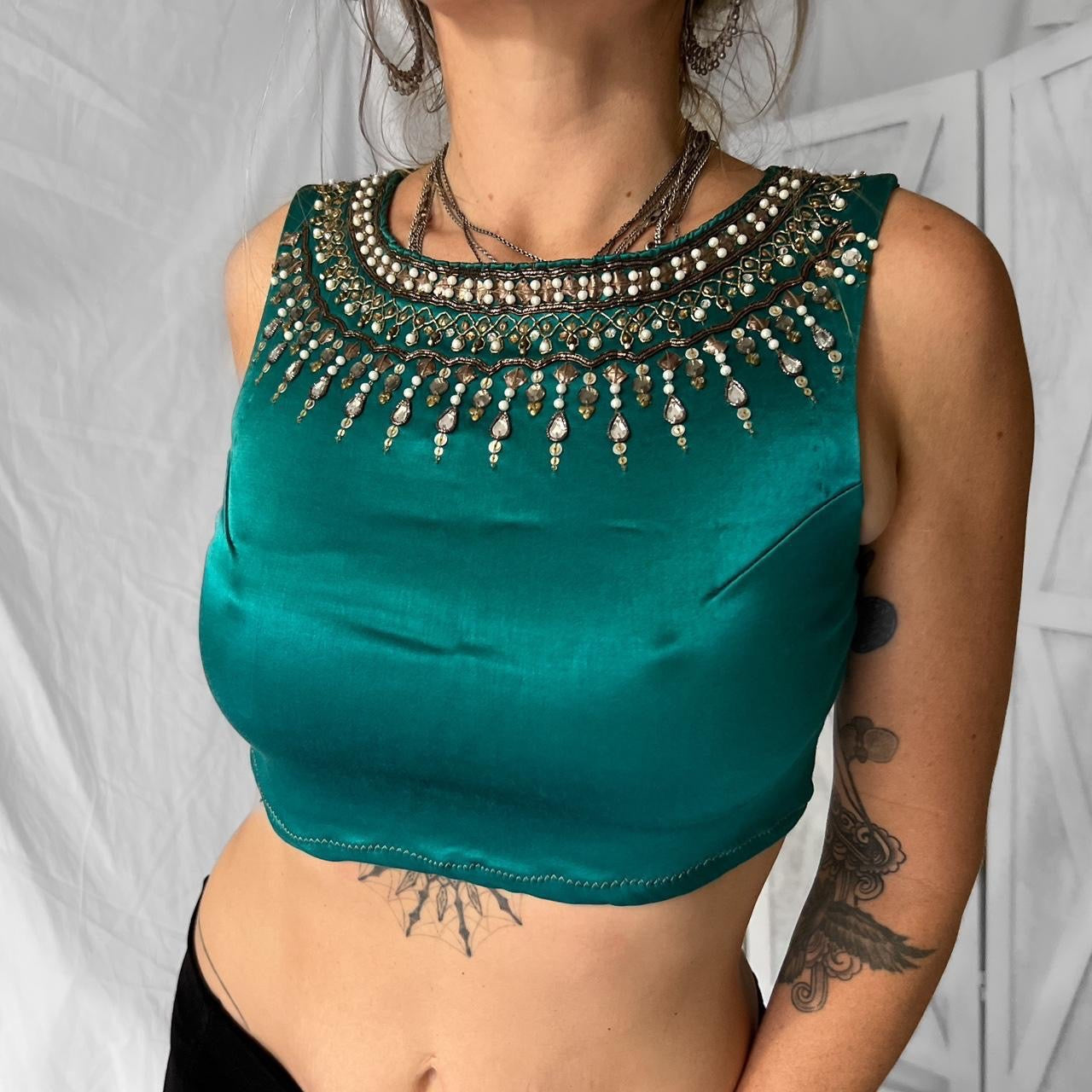 1990s Vintage beaded cropped top in teal