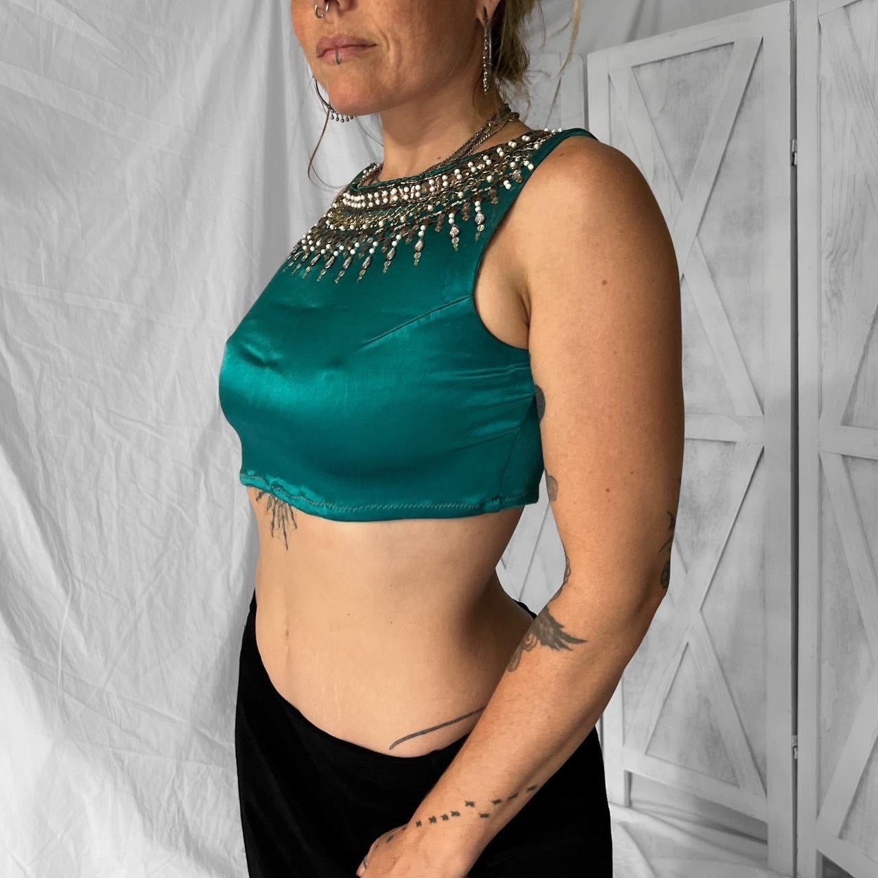 1990s Vintage beaded cropped top in teal
