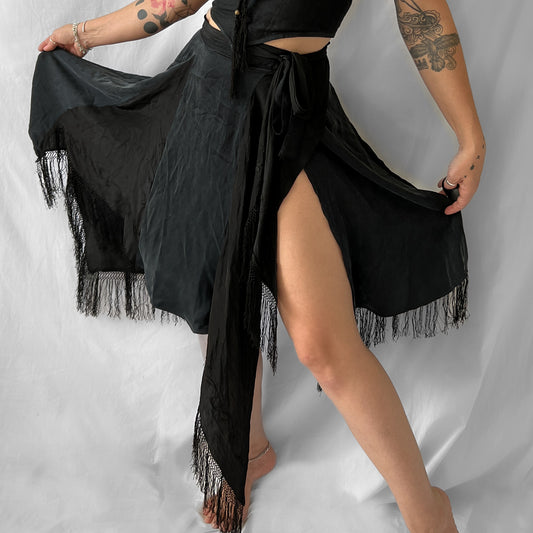 SOLDVintage piano shawl asymmetrical pixie hem wrap skirt