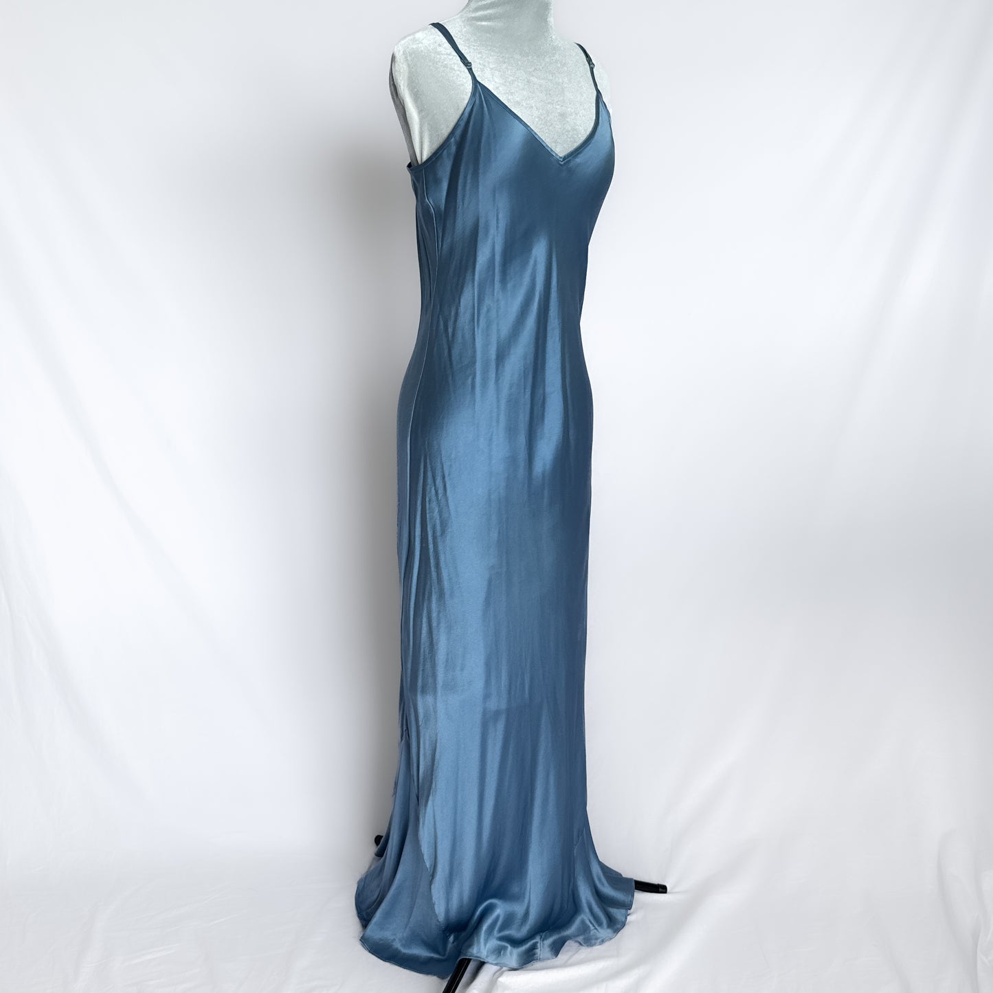 00s Y2K Vintage 100% silk maxi slip dress in cornflower