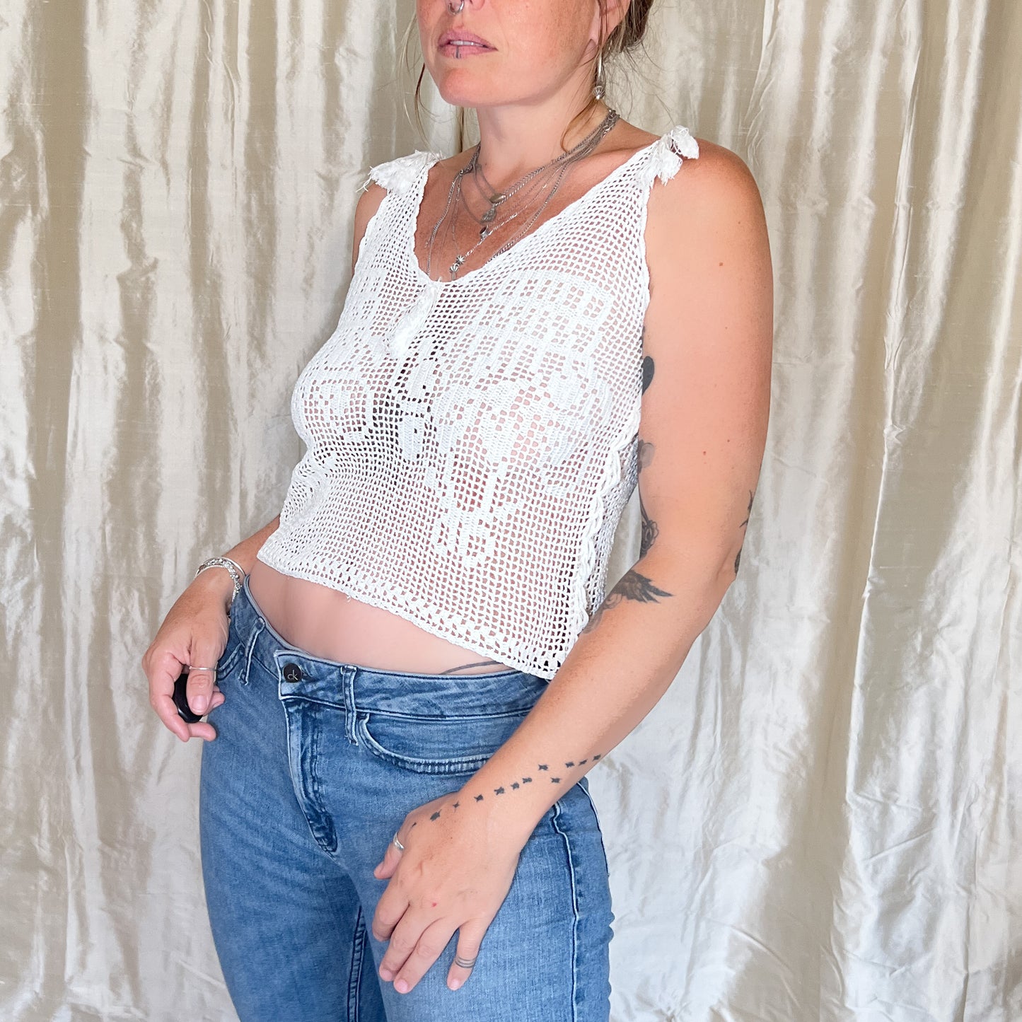 1940s hand crochet tank top in alabaster