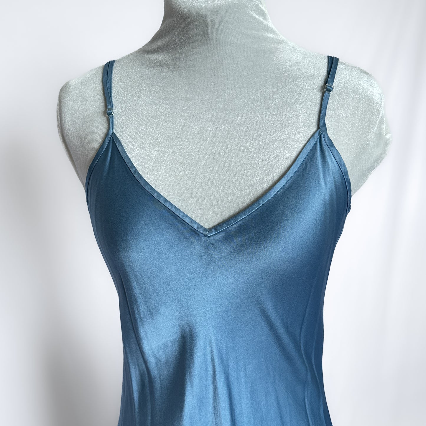00s Y2K Vintage 100% silk maxi slip dress in cornflower