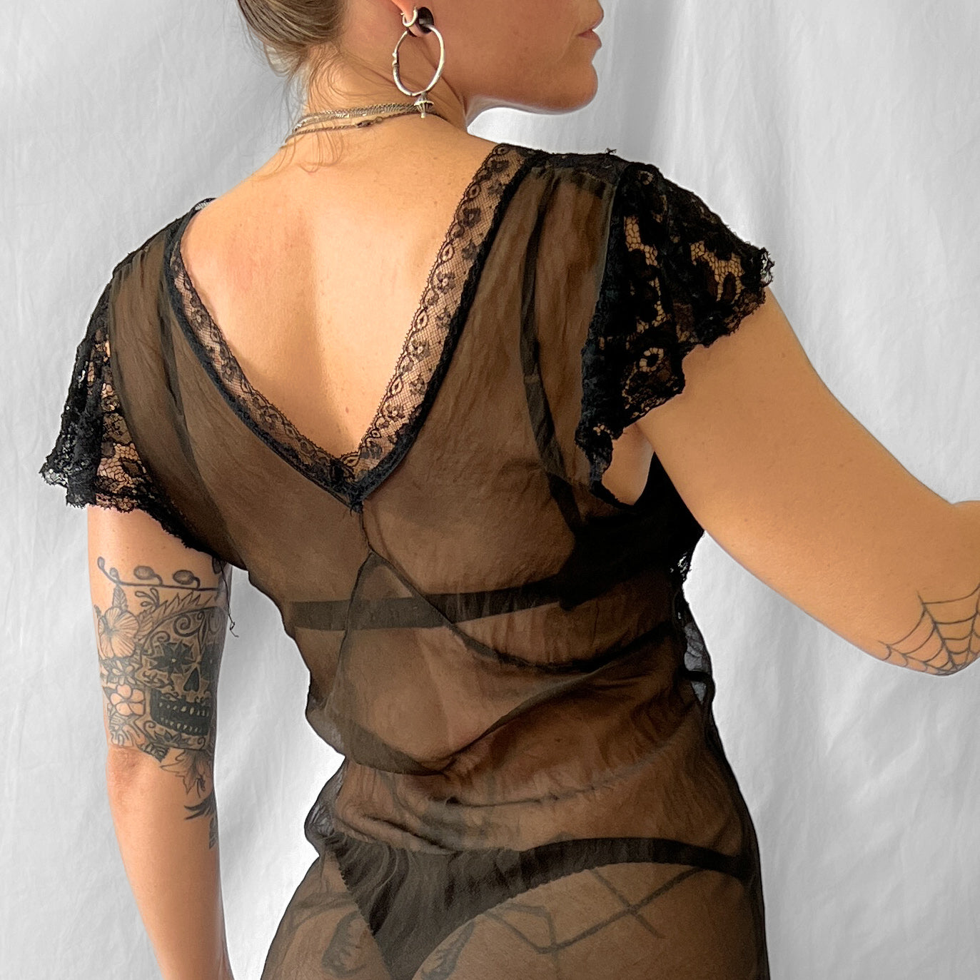 SOLD 1930s vintage sheer chiffon silk maxi slip dress