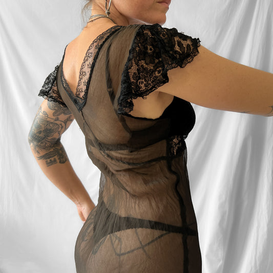 SOLD 1930s vintage sheer chiffon silk maxi slip dress