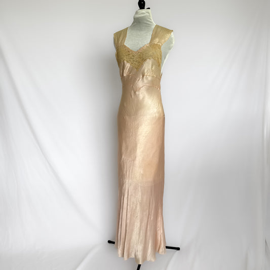 1930s vintage heart and lace slip dress in guava pink