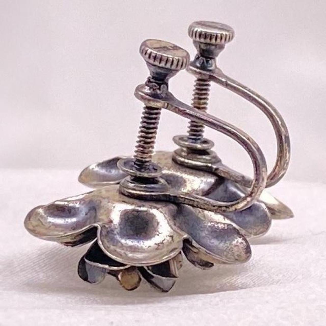antique Sterling silver flower clip on earrings