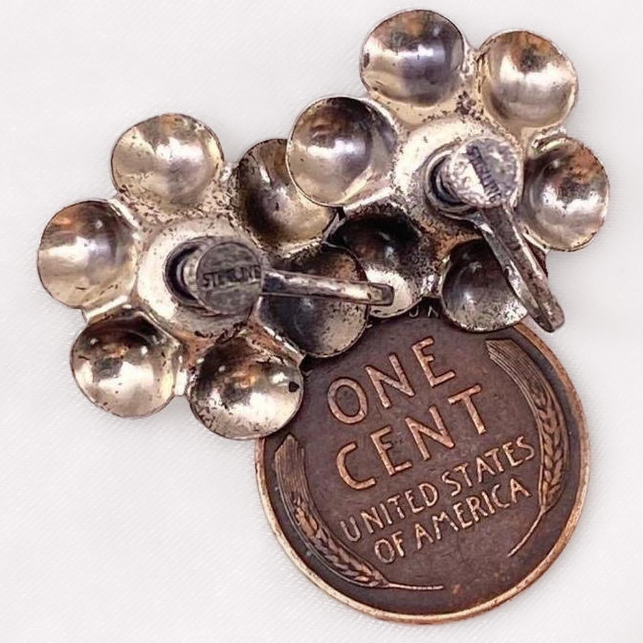 antique Sterling silver flower clip on earrings