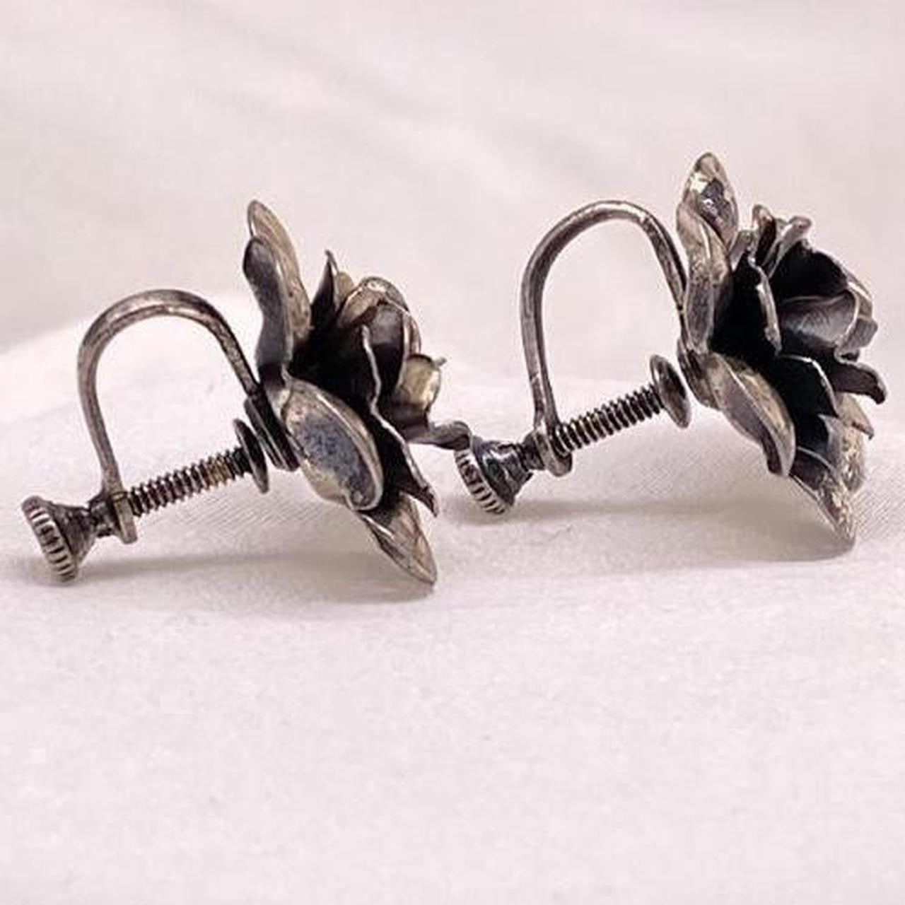 antique Sterling silver flower clip on earrings