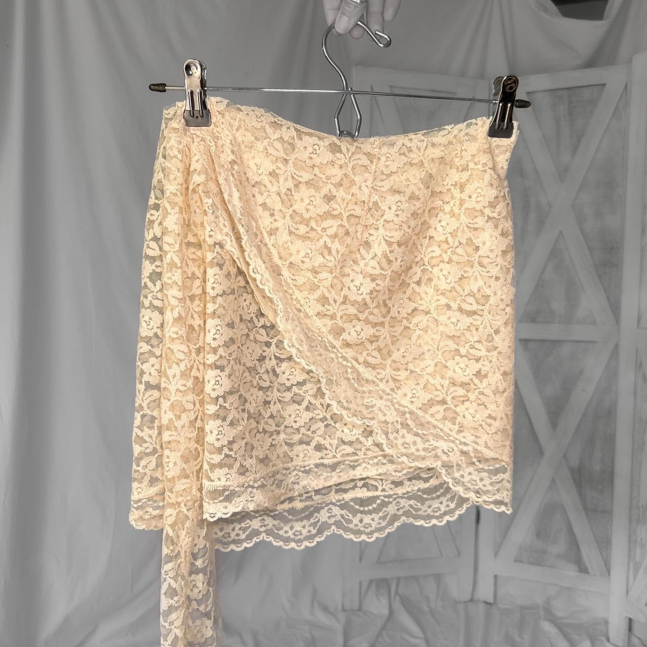 Vintage sheer floral lace mini wrap festival skirt in petal pink