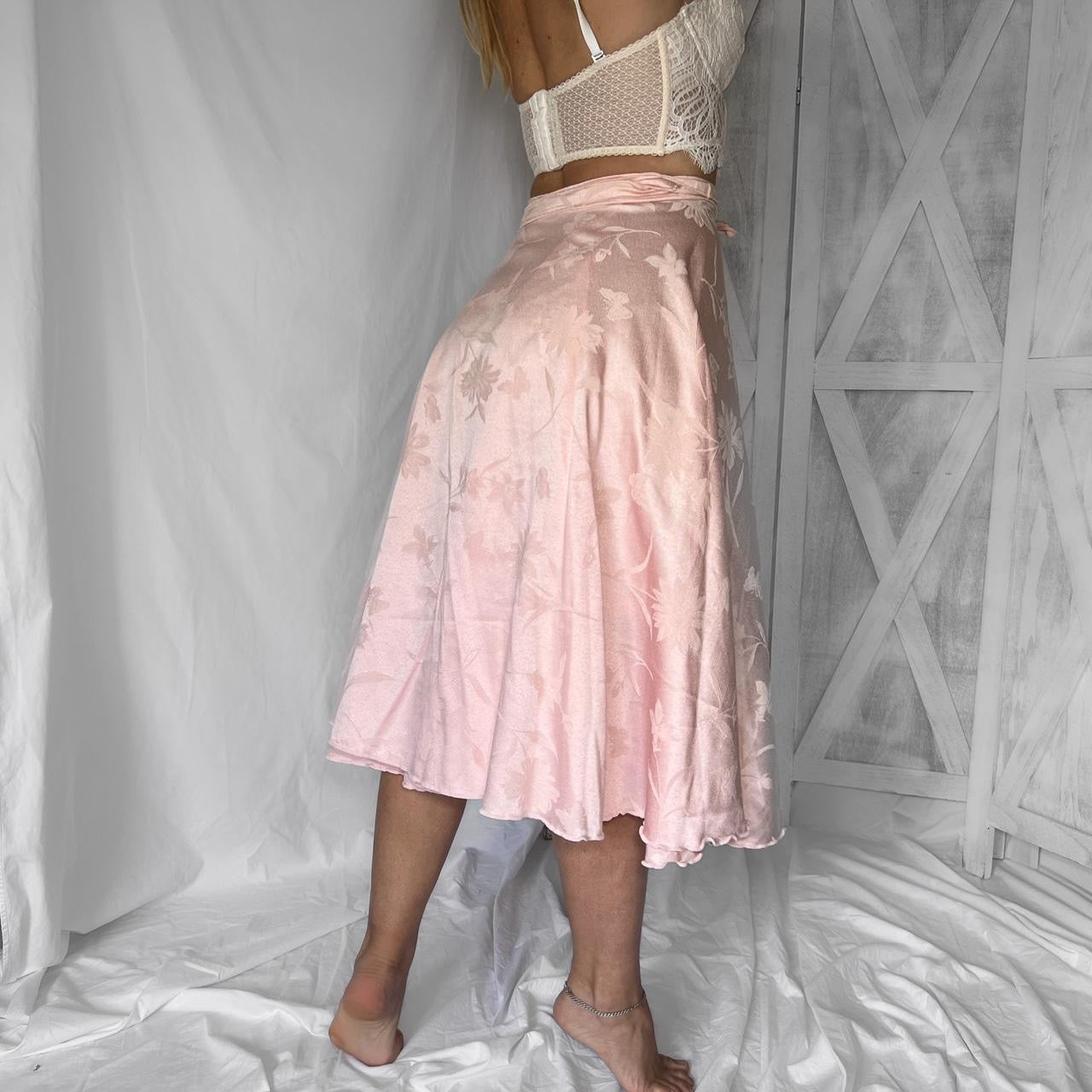 Vintage floral jacquard wrap prairie midi skirt in guava