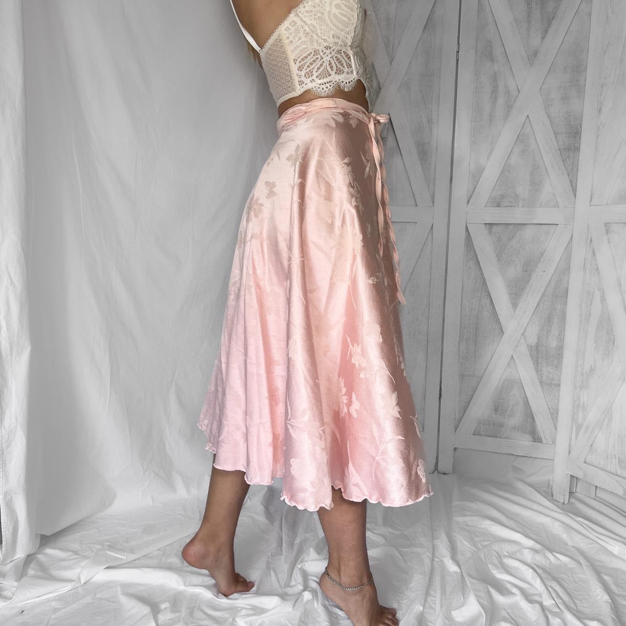 Vintage floral jacquard wrap prairie midi skirt in guava