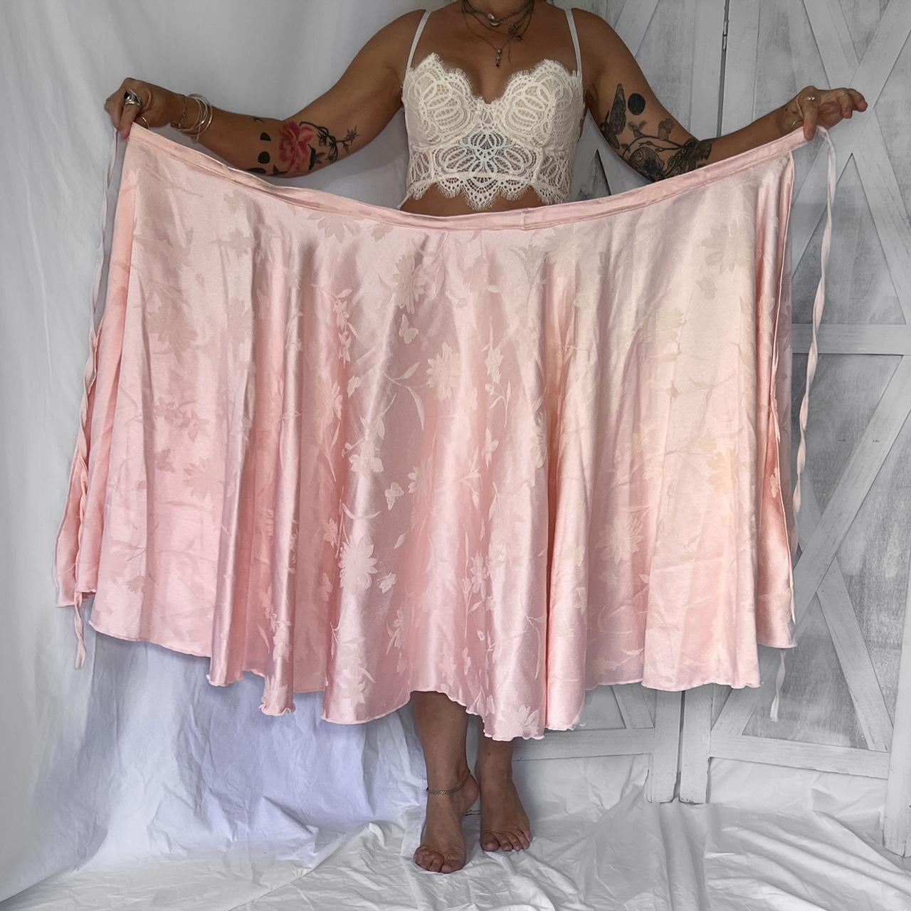 Vintage floral jacquard wrap prairie midi skirt in guava