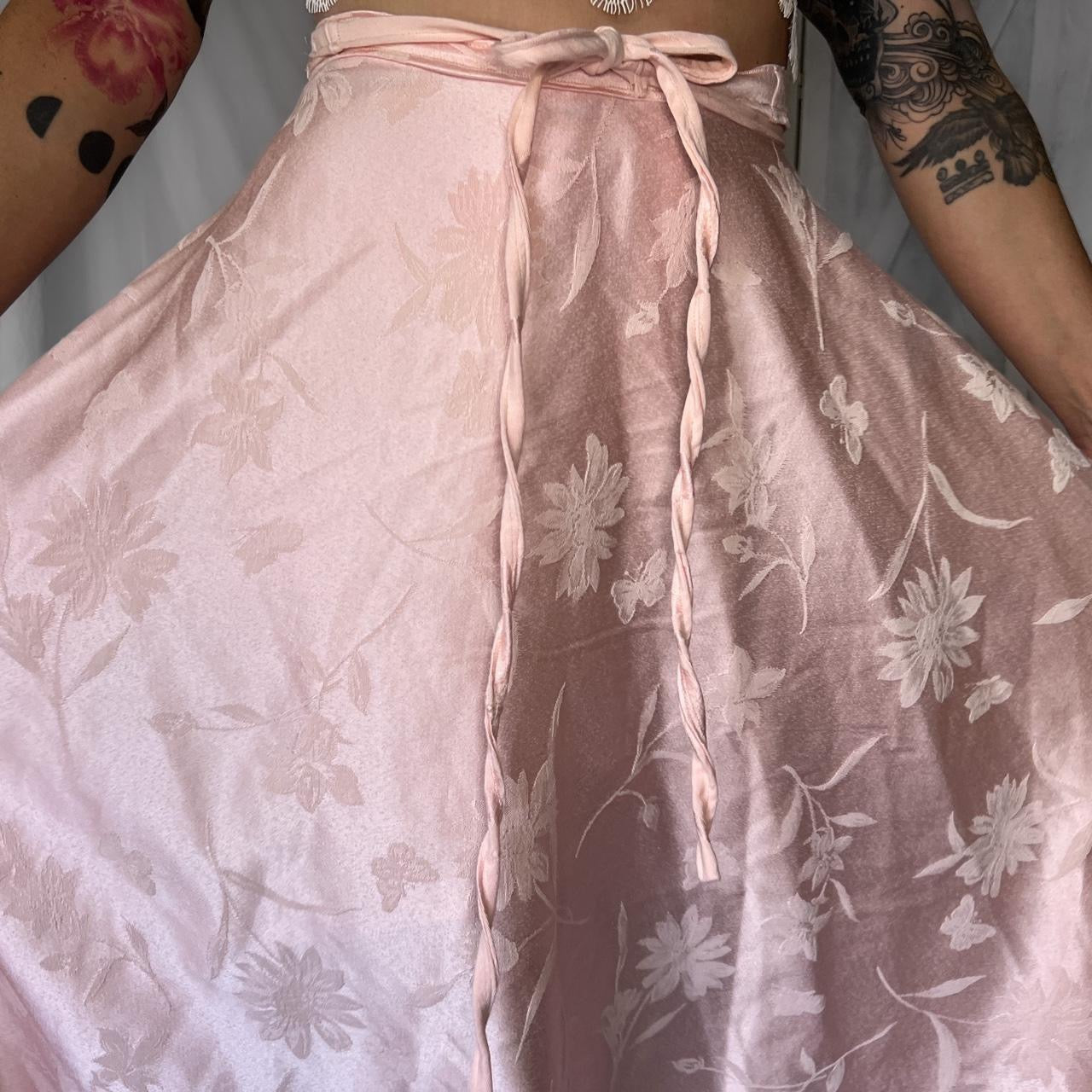 Vintage floral jacquard wrap prairie midi skirt in guava