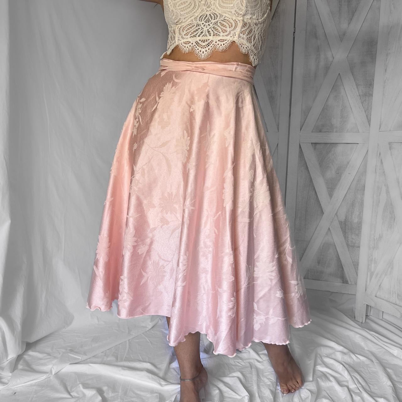 Vintage floral jacquard wrap prairie midi skirt in guava