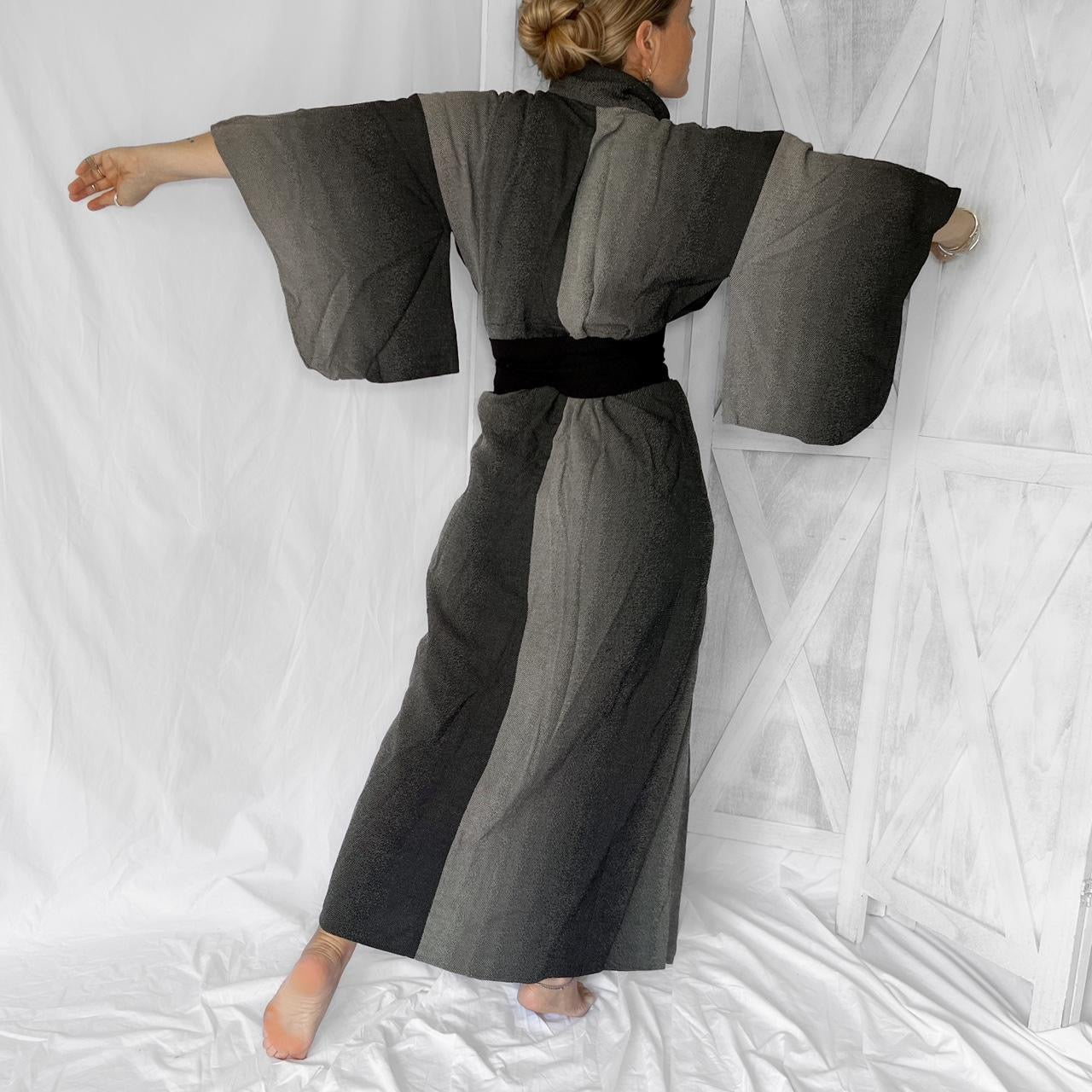 Vintage handmade genuine Japanese kimono robe in gradient smoke