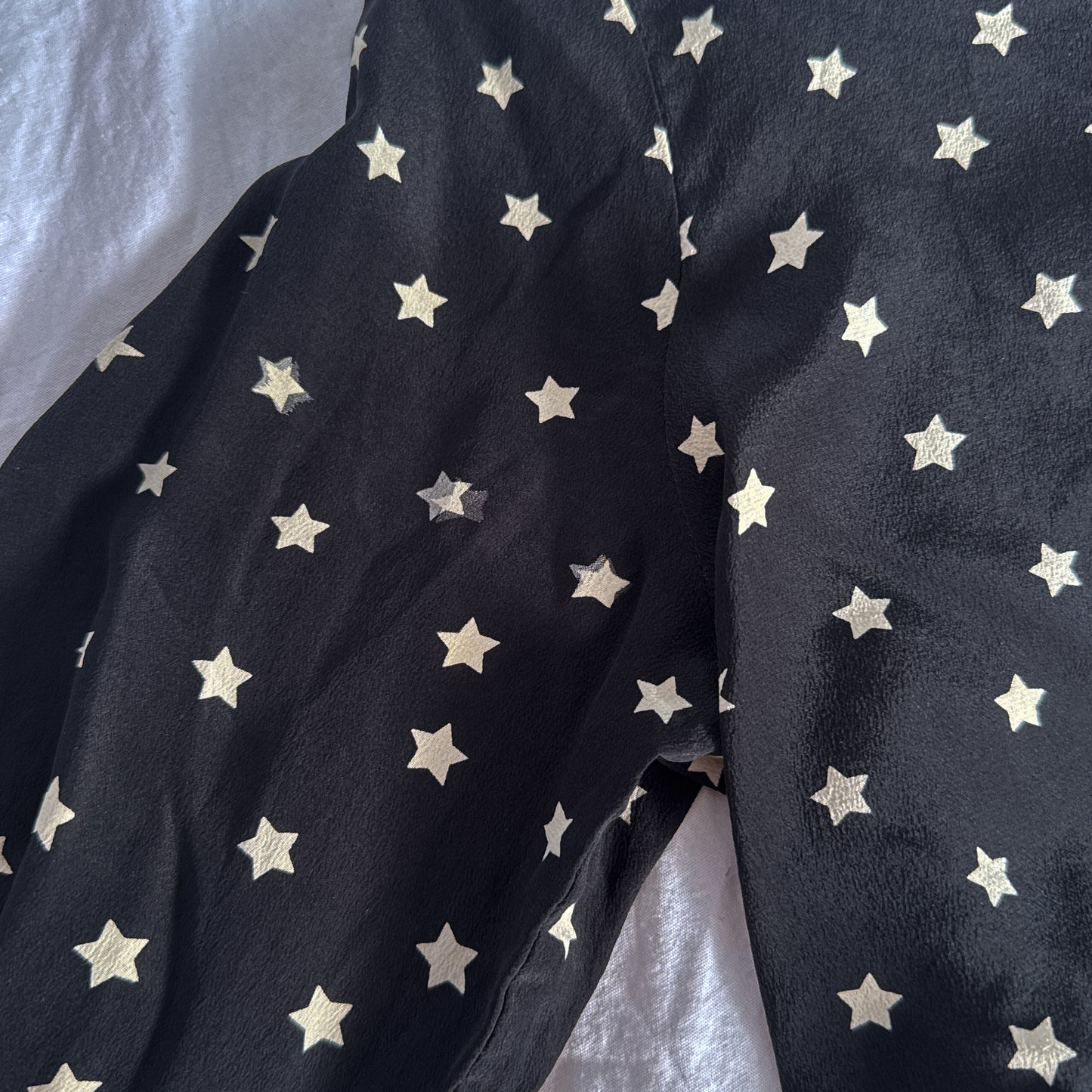 Vintage Black & White Star Print Silk Crop Top | 100% Silk Crepe | Size S
