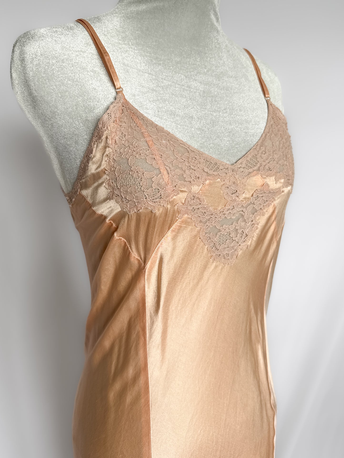 vintage 1930s silk slip deess in guava pink