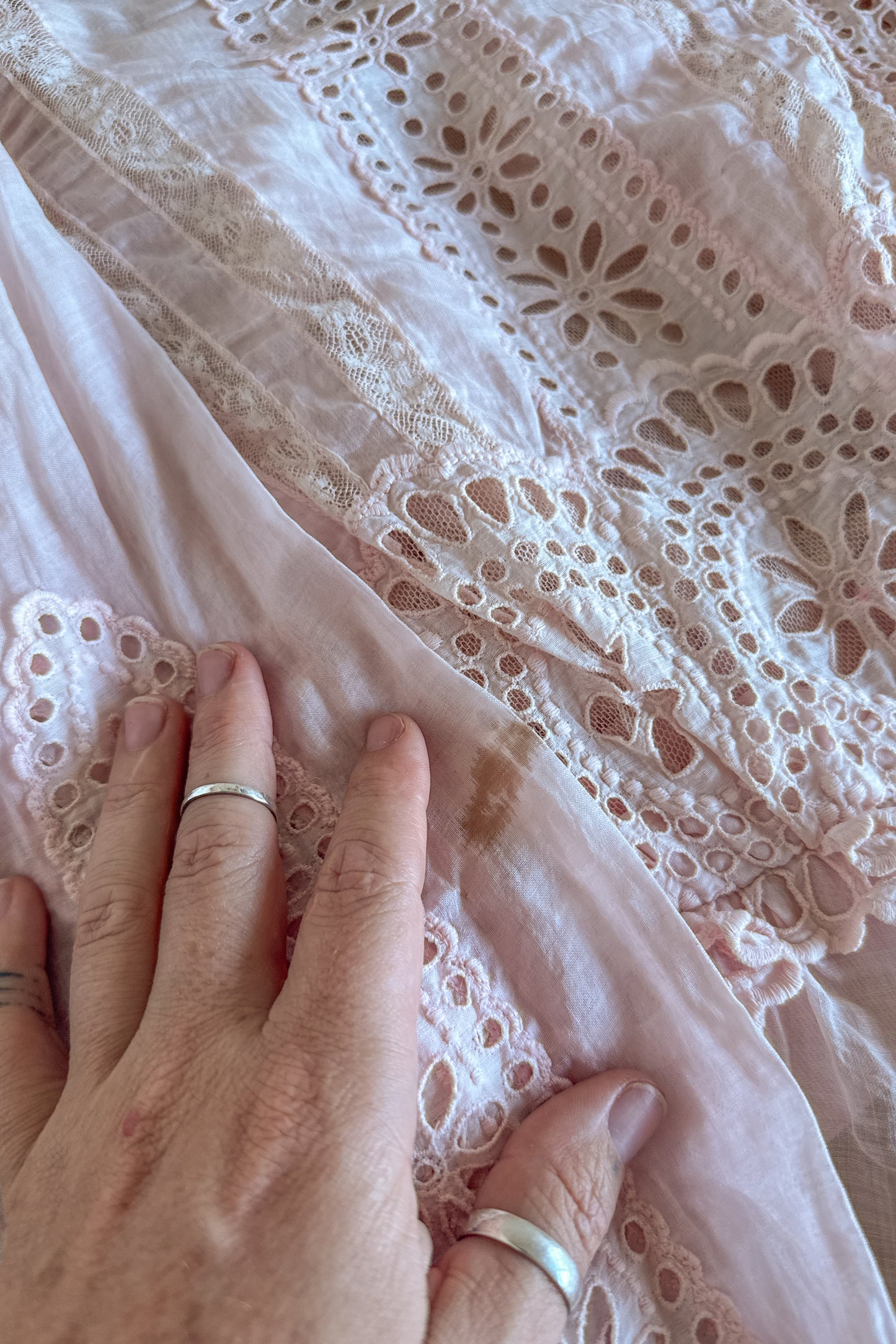 1900s antique vintage Edwardian eyelet lace dress in guava