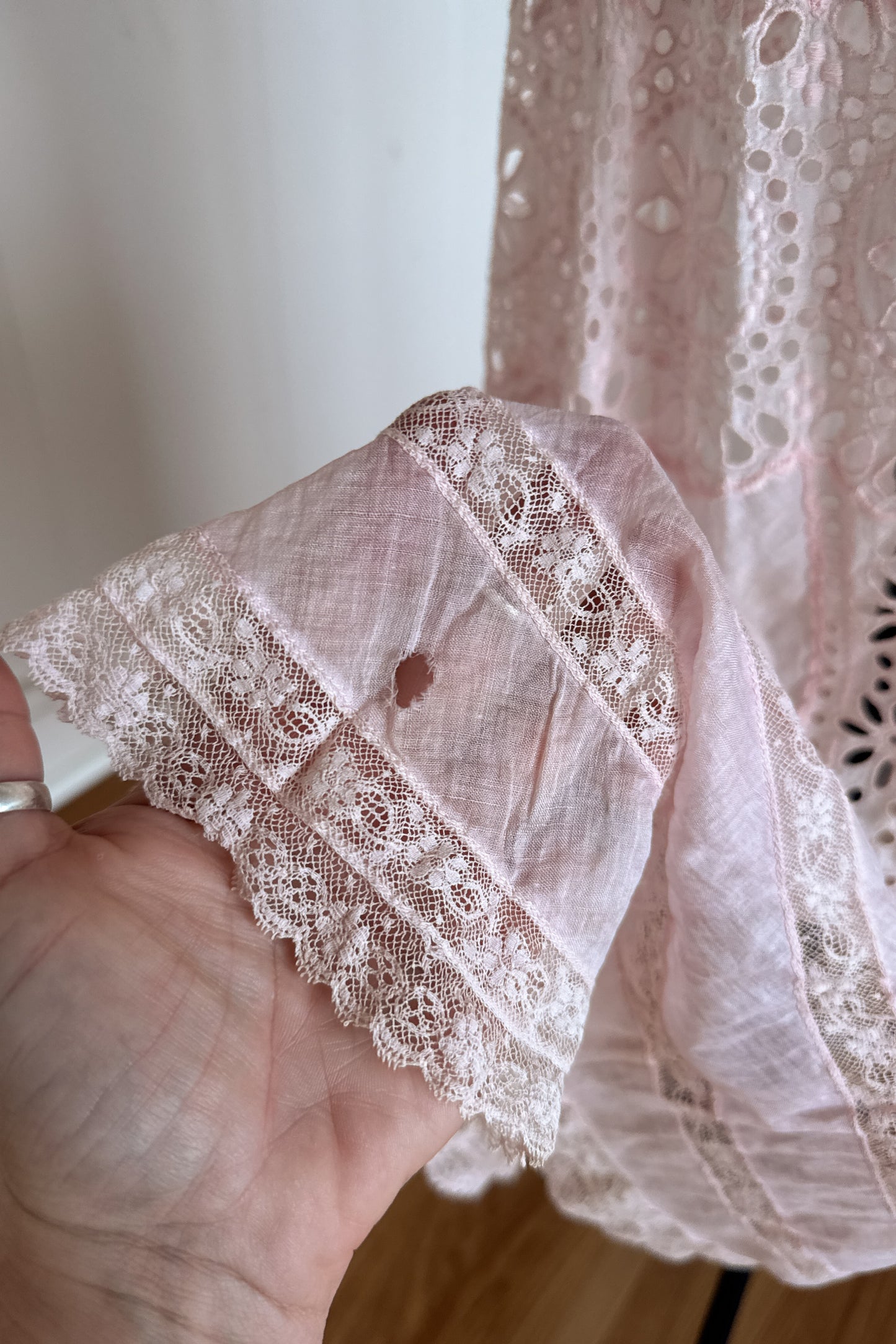 1900s antique vintage Edwardian eyelet lace dress in guava