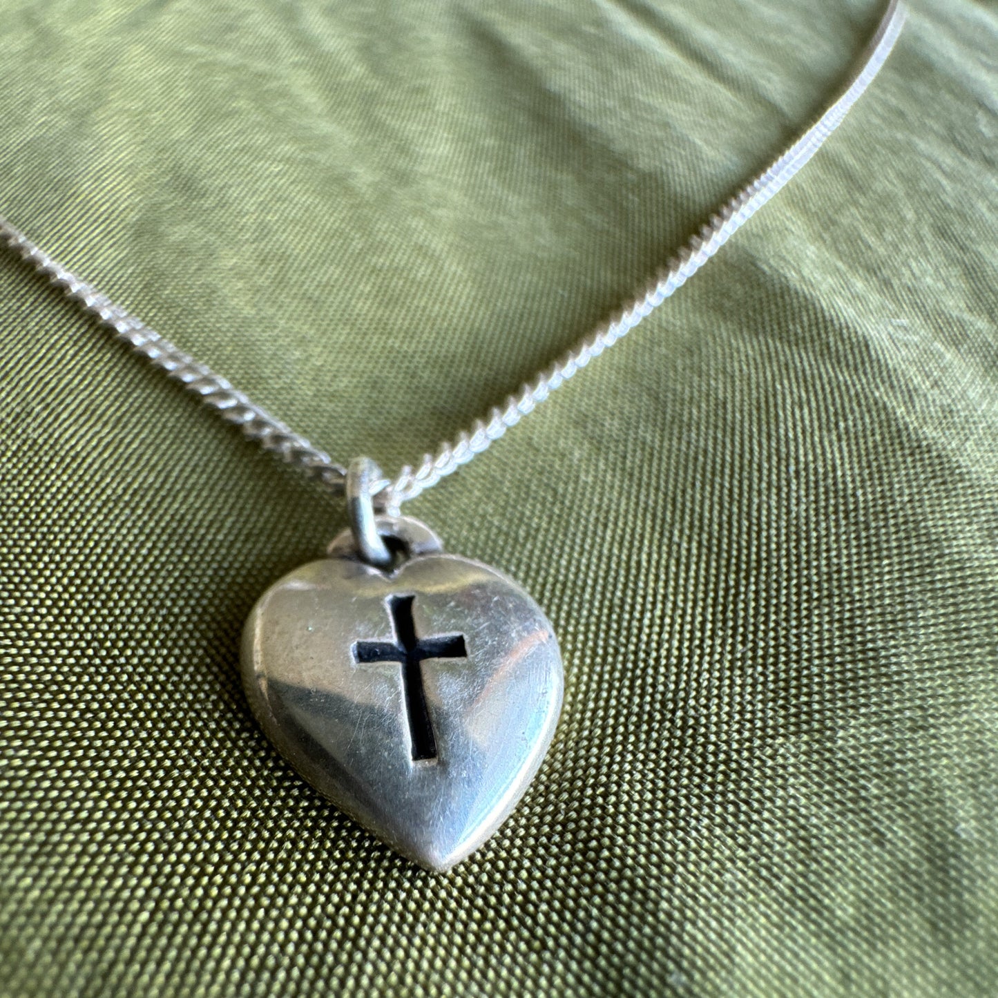Vintage Sterling Heart Cross Choker Chain Necklace