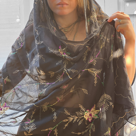 Vintage beaded 100% silk glamour scarf