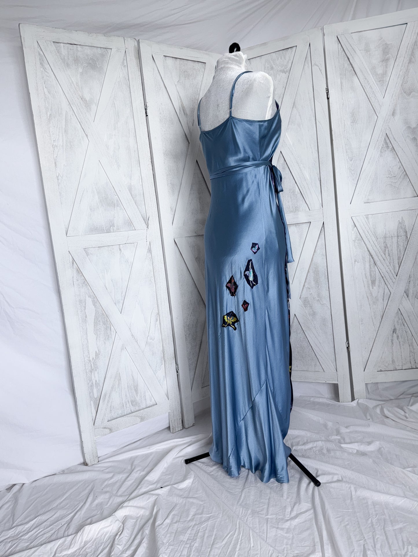 Maxi slip dress- 100% silk- butterfly patterned dress