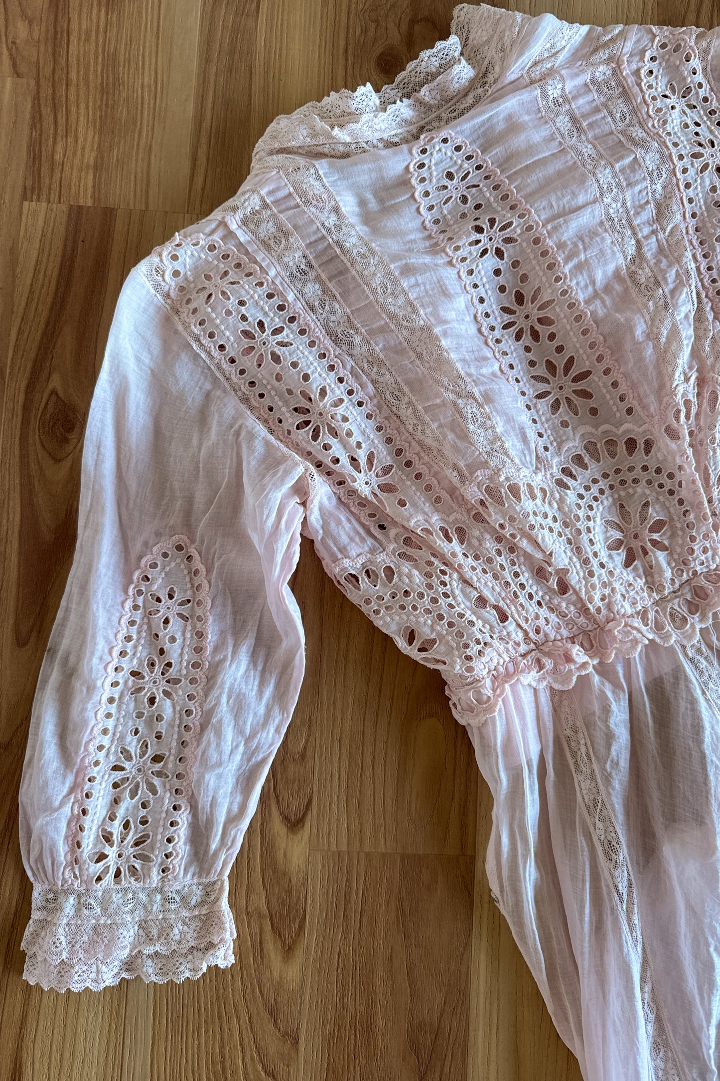 1900s antique vintage Edwardian eyelet lace dress in guava