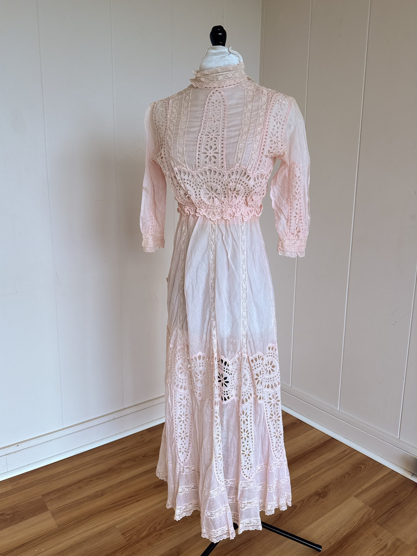 1900s antique vintage Edwardian eyelet lace dress in guava
