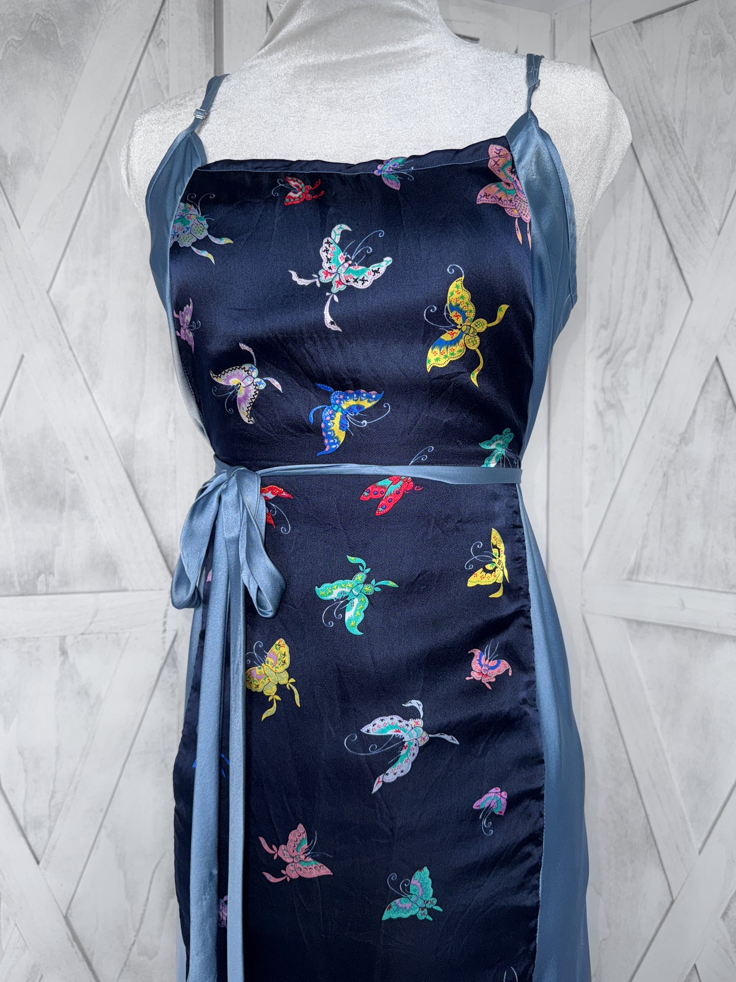 Maxi slip dress- 100% silk- butterfly patterned dress