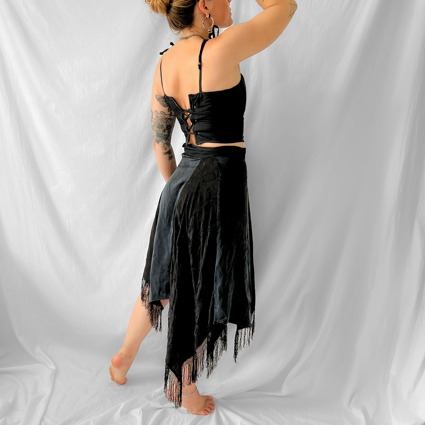 SOLDVintage piano shawl asymmetrical pixie hem wrap skirt