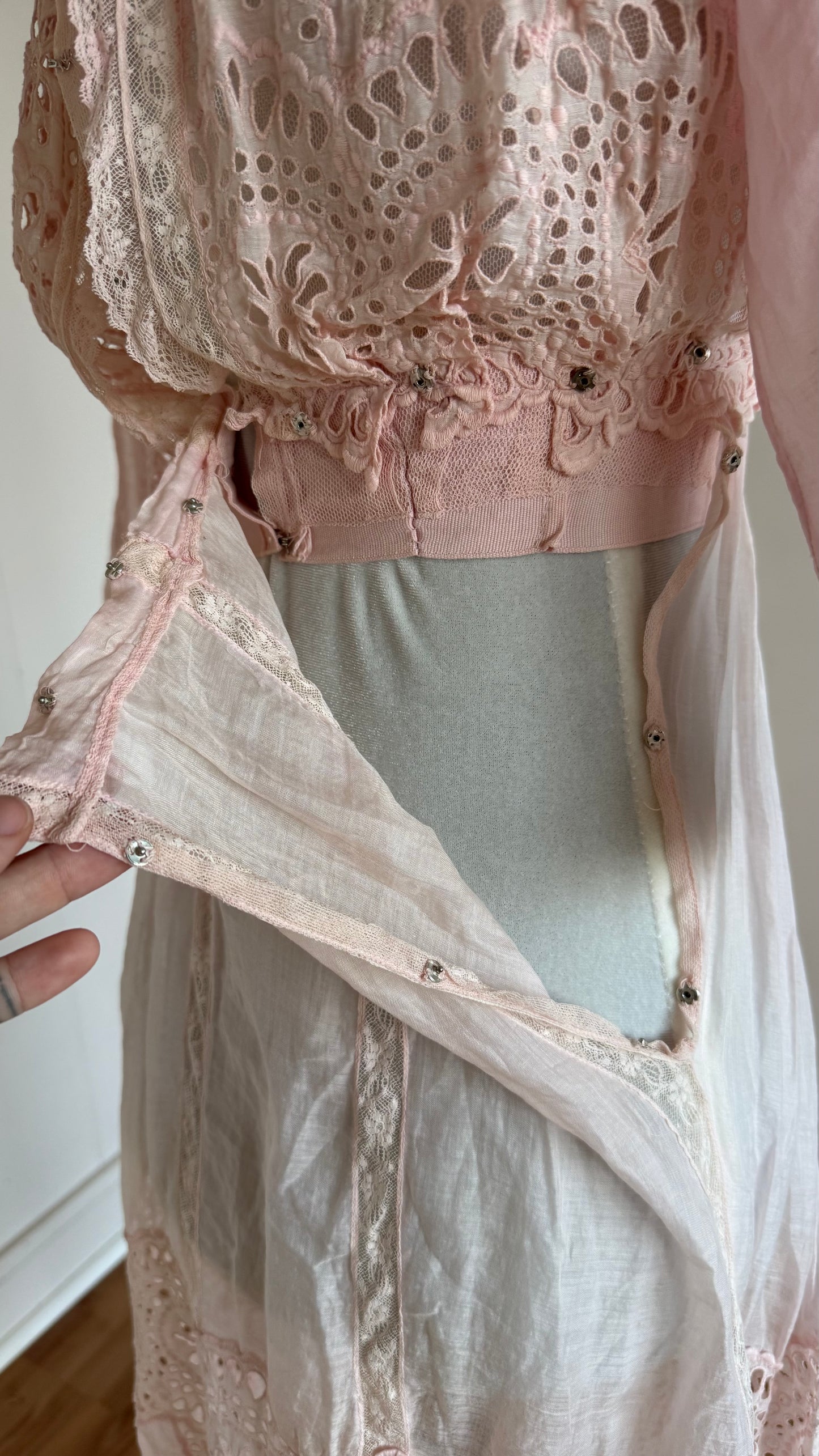 1900s antique vintage Edwardian eyelet lace dress in guava