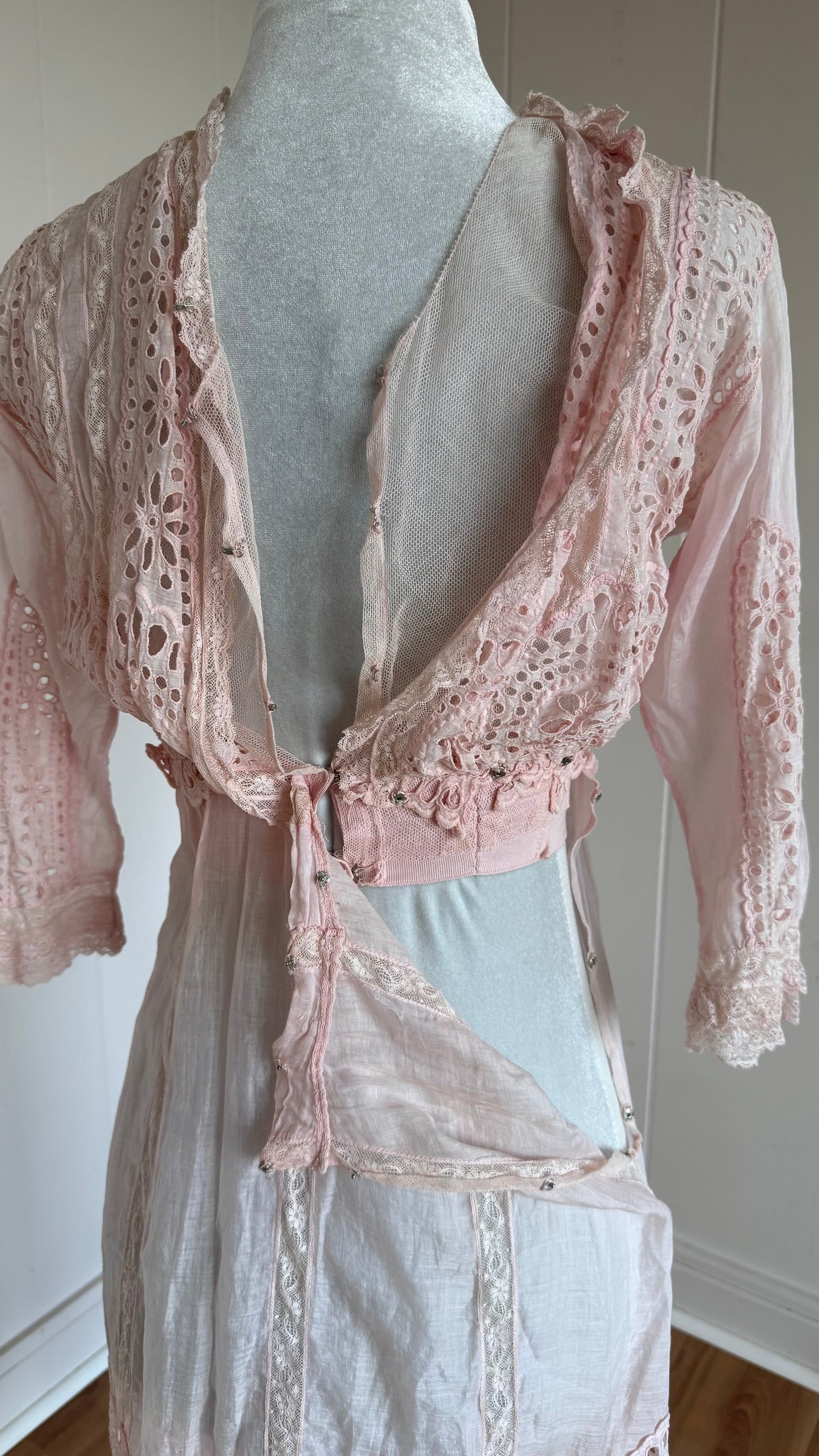 1900s antique vintage Edwardian eyelet lace dress in guava