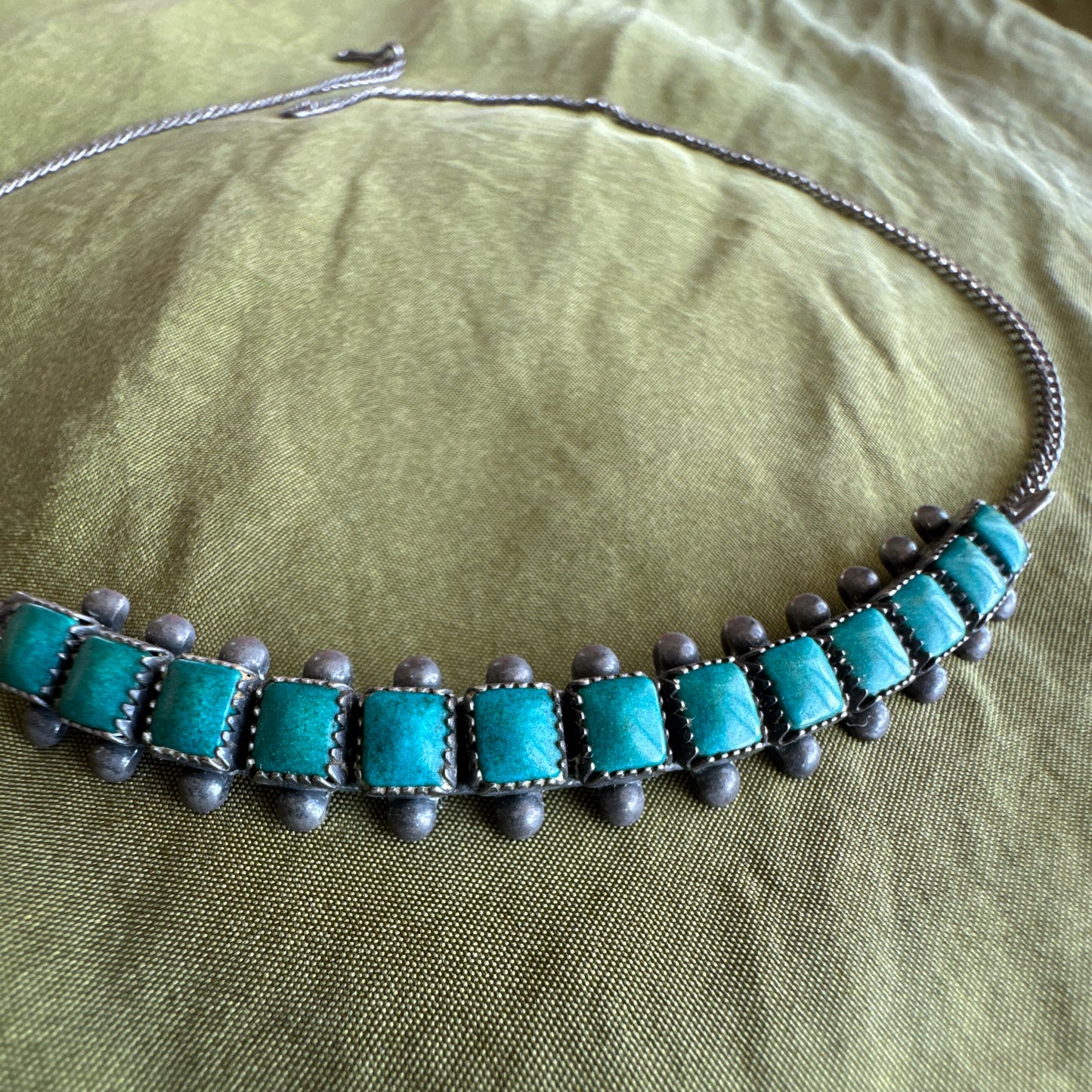 Vintage Native American sterling silver turquoise choker necklace