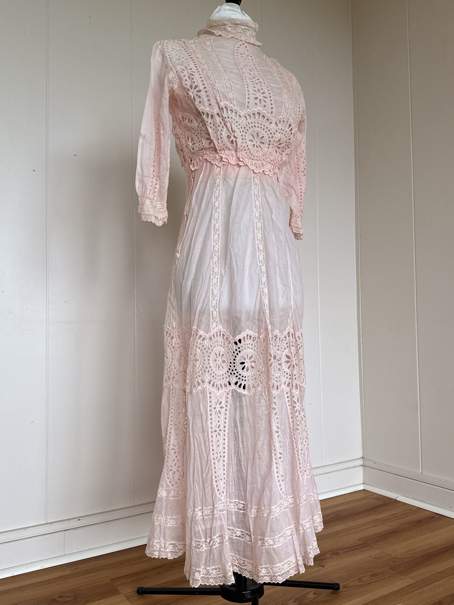 1900s antique vintage Edwardian eyelet lace dress in guava