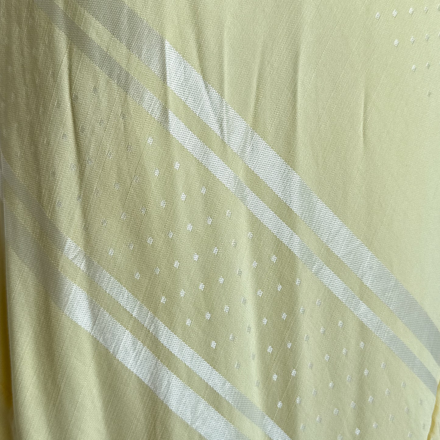 Vintage maxi slip dress in glossy yellow cream striped and dotted