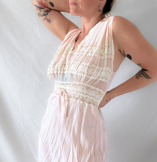 1930s/40s vintage radcliffe satin mini slip dress in guava with cream lace